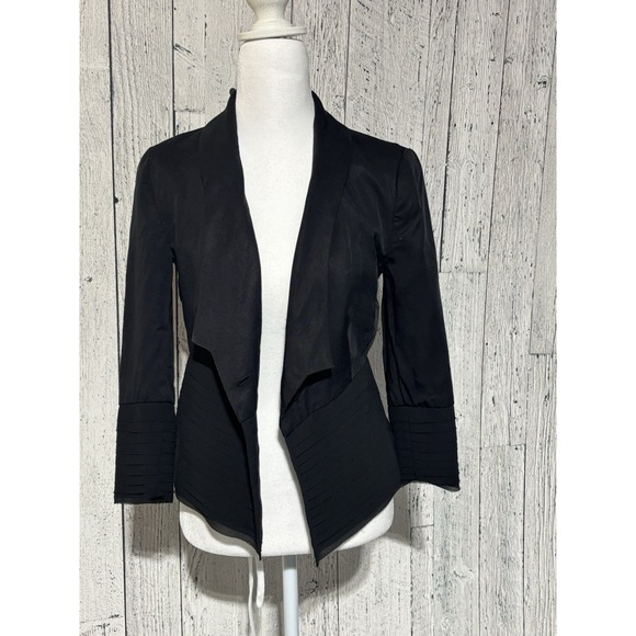 Fleur Wood Antropologíe Strata Tuxedo Blazer Jacket Top Women's Size 0 Black - Picture 1 of 12